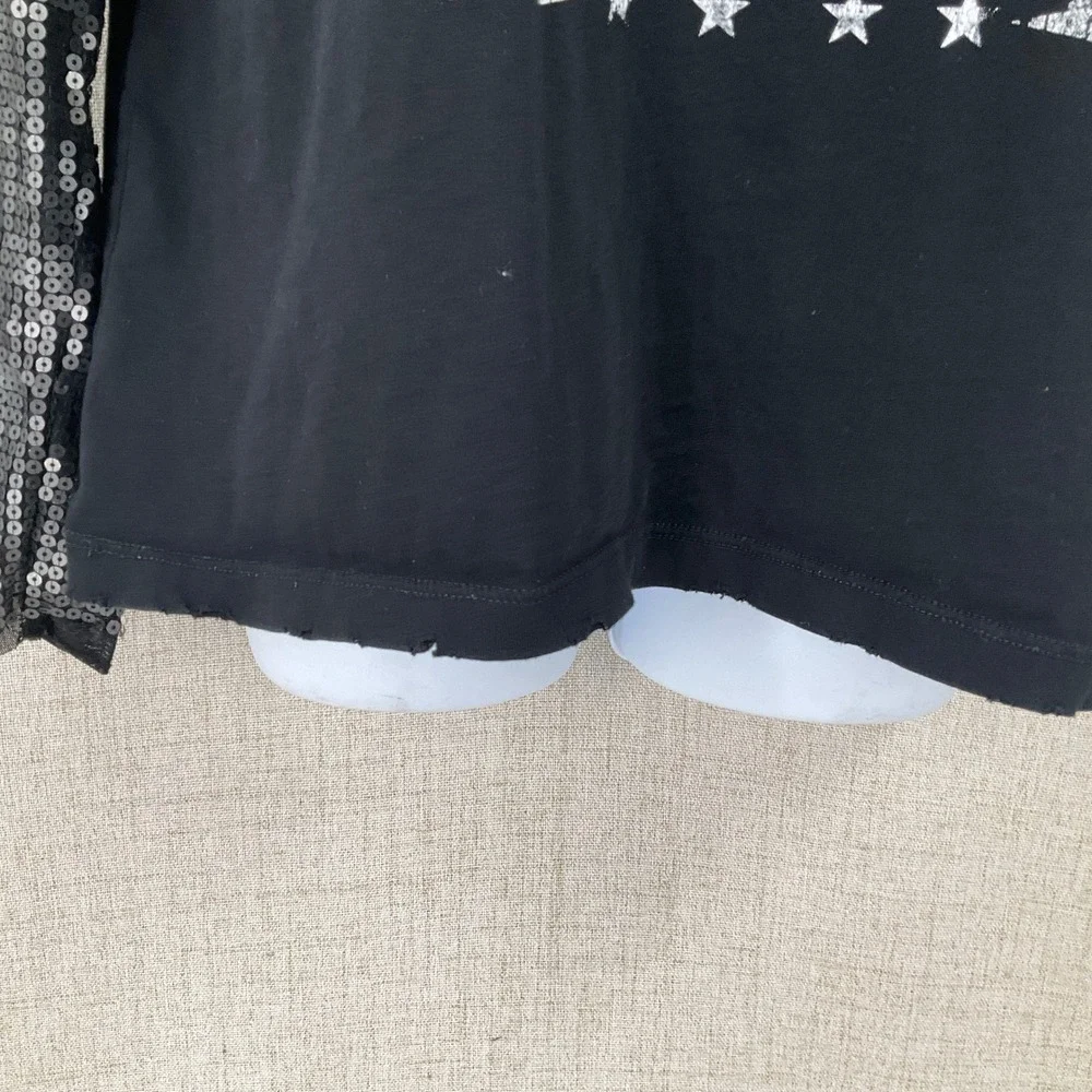 Free People Graphic Tee Women S Black Sequin Layered Distressed Rocker Boho Edgy